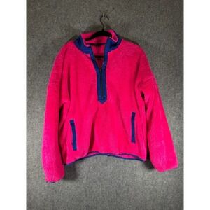 J.Crew Sweater Women's‎ Large Fleece Pullover Hot Pink & Blue Trim